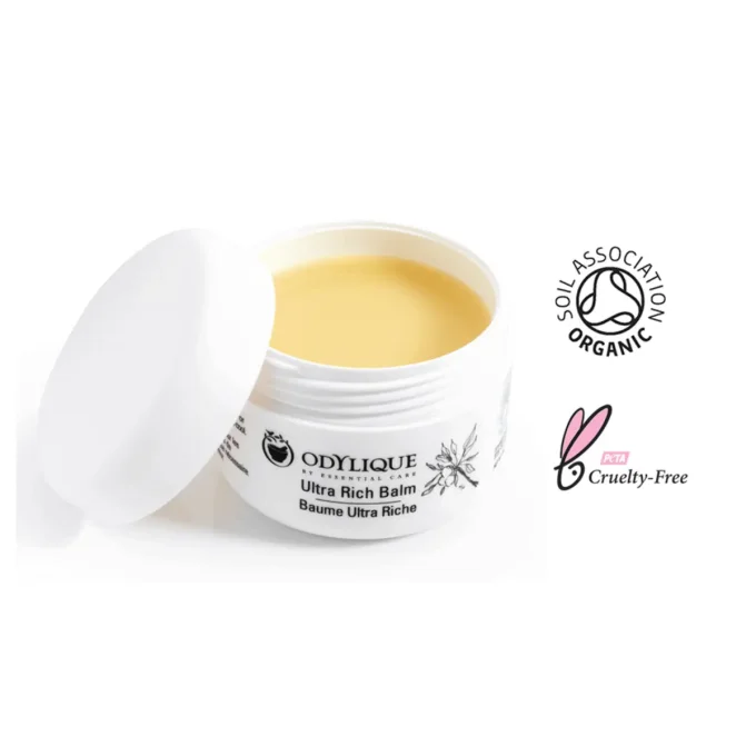 Odylique Baume Ultra Riche 50g ouvert – baume jaune, certifié bio Soil Association, cruelty-free